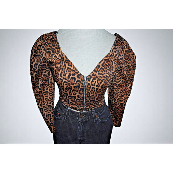 Zara Leopard Print Puff Sleeve Crop Top XS | Sweetheart Neckline Y2K Bustier - Picture 2 of 8